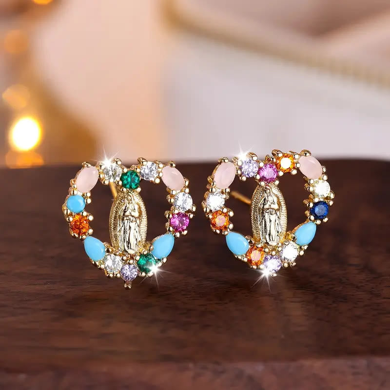 Zircon Our Lady Heart Stud Earrings
