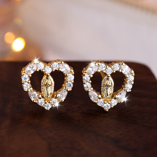 Zircon Our Lady Heart Stud Earrings
