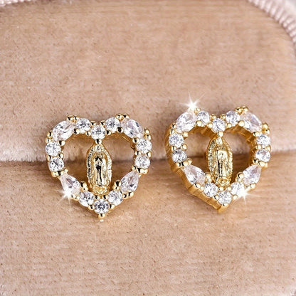Zircon Our Lady Heart Stud Earrings