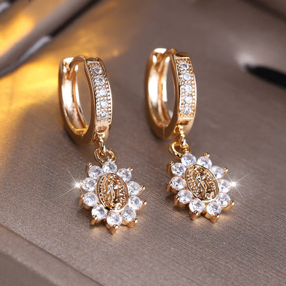 Sunburst Halo Huggie Earrings with Zircon