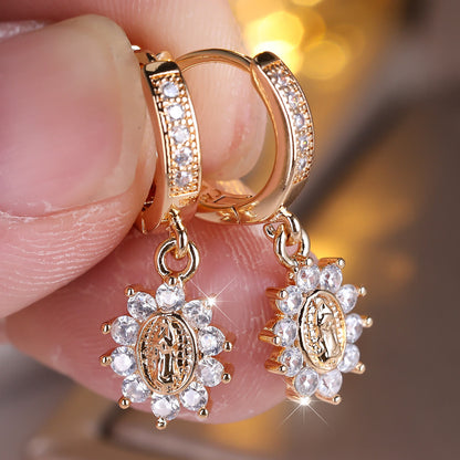 Sunburst Halo Huggie Earrings with Zircon