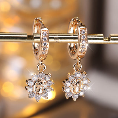 Sunburst Halo Huggie Earrings with Zircon