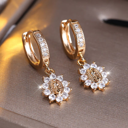 Sunburst Halo Huggie Earrings with Zircon