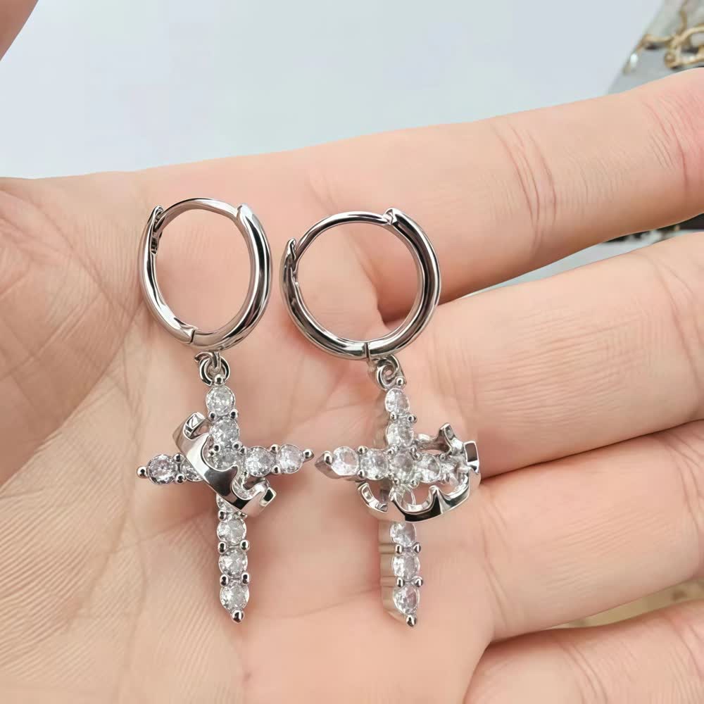 Crowned Cross Necklace and Earring Set