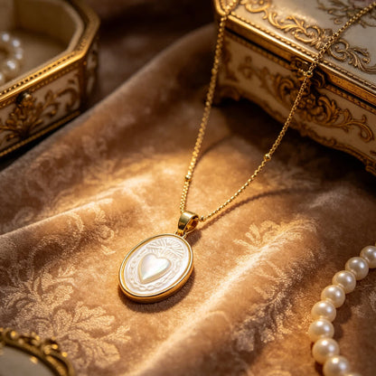 White Pearl Sacred Heart Necklace