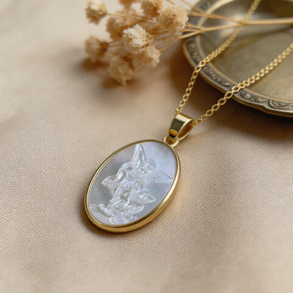 White Pearl Sacred Heart Necklace