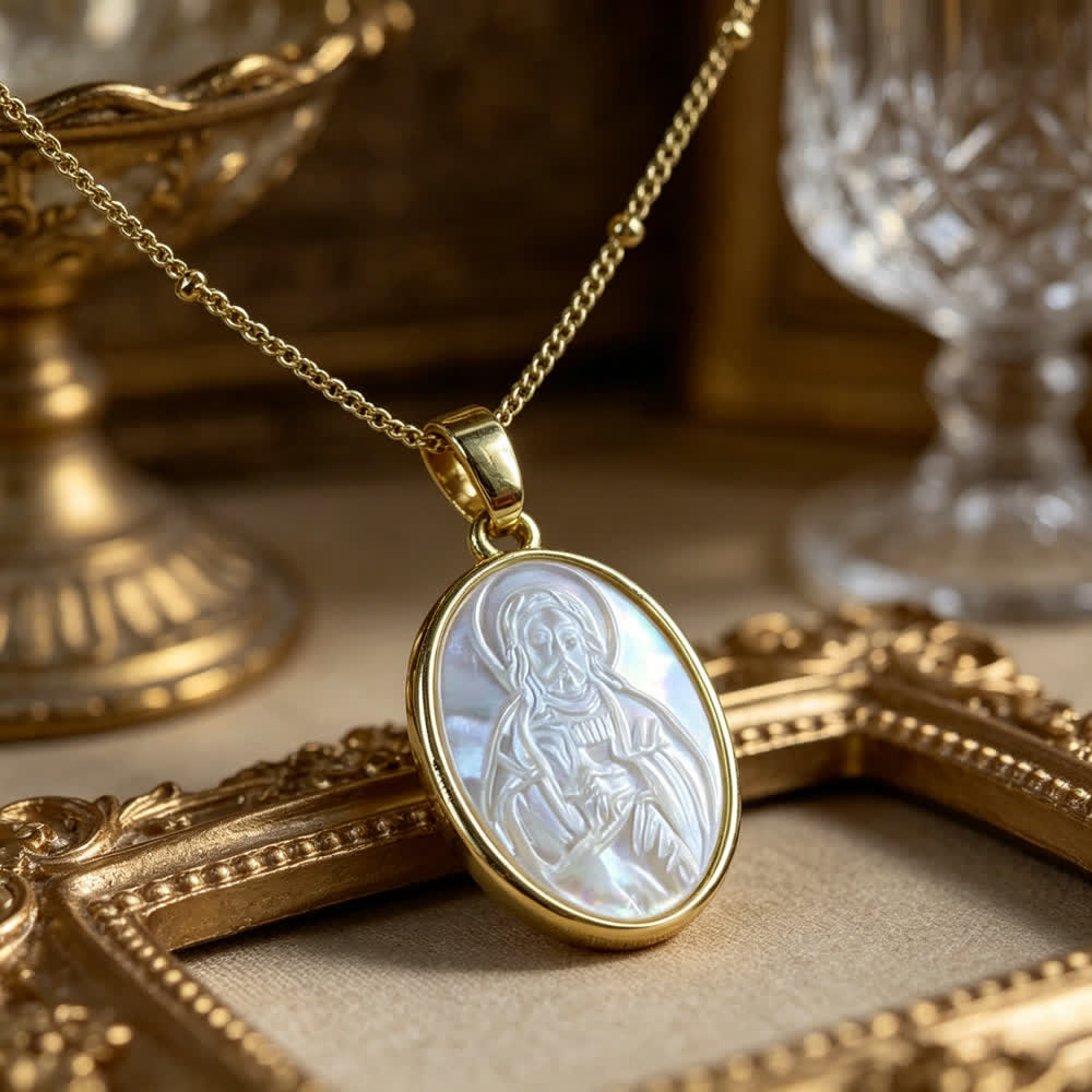 White Pearl Sacred Heart Necklace