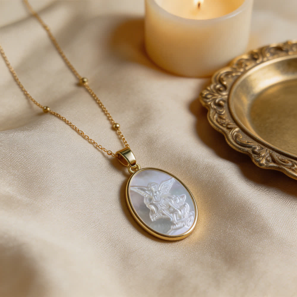 White Pearl Sacred Heart Necklace