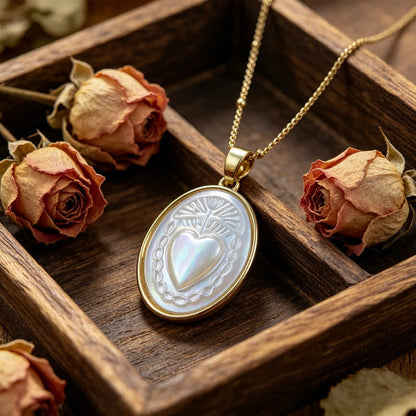 White Pearl Sacred Heart Necklace