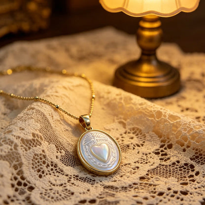White Pearl Sacred Heart Necklace