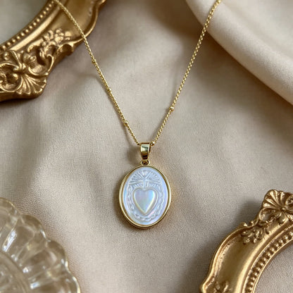 White Pearl Sacred Heart Necklace