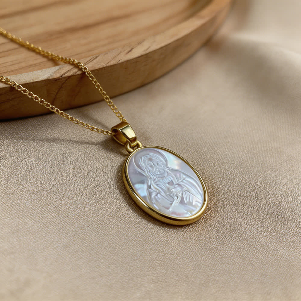 White Pearl Sacred Heart Necklace