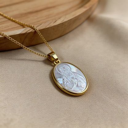 White Pearl Sacred Heart Necklace