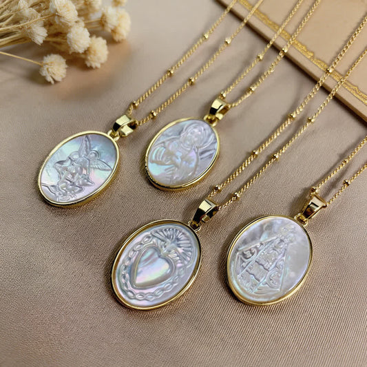 White Pearl Sacred Heart Necklace