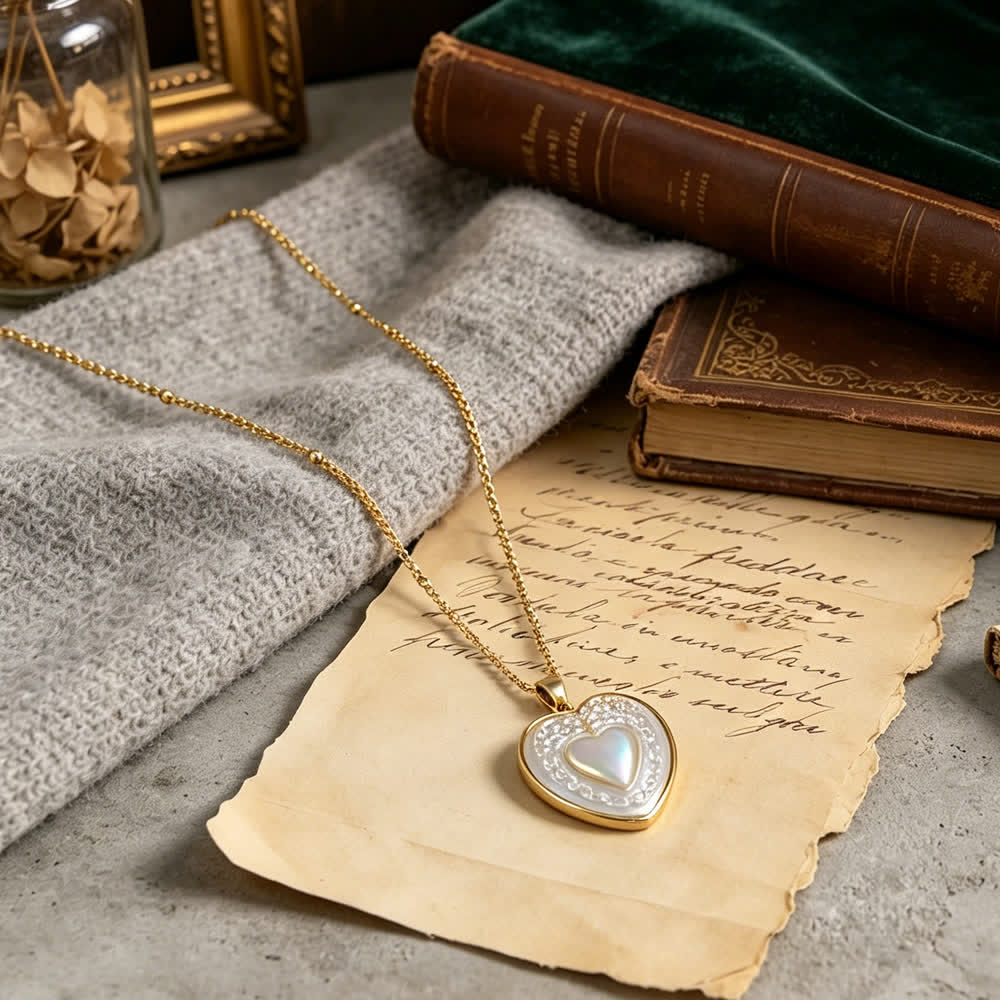 White Pearl Sacred Heart Necklace